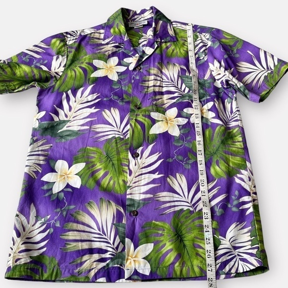 Y2K Hawaiian Print Button Front Shirt Floral Palm Print Purple Cotton Hawaii S - Picture 10 of 11